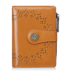 Baellerry N8358 Women Short Wallet Oil-Waxed Leather Hollow Pattern Multi-Card Holder Zippered Coin Pocket