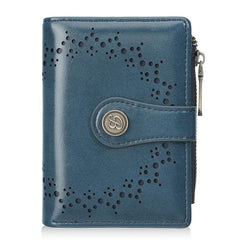 Baellerry N8358 Women Short Wallet Oil-Waxed Leather Hollow Pattern Multi-Card Holder Zippered Coin Pocket