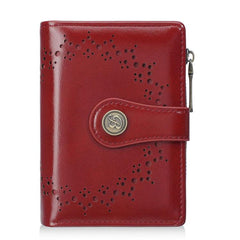Baellerry N8358 Women Short Wallet Oil-Waxed Leather Hollow Pattern Multi-Card Holder Zippered Coin Pocket