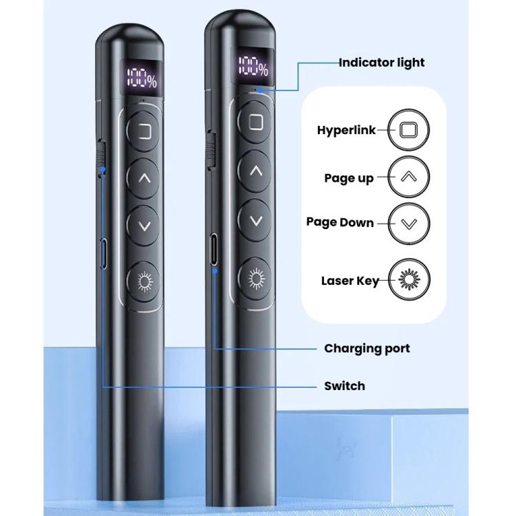 Digital Display Rechargeable Presentation Remote Laser Pointer RF 2.4GHz 100M Control Range
