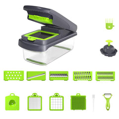 Multi-Function Vegetable Chopper Mandoline Slicer Upgrade Lock Design & Finger Guard, 15 In 1 Gray Green, 15 In 1 Black Cover, 15 In 1 White Cover, 15 In 1 White Green, 18 In 1 White Cover, 18 In 1 Black Cover