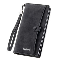 Baellerry C3258 Men Long Wallet Business Casual Snap Closure Money Clip Matte Finish Multi-Card Zipper Clutch