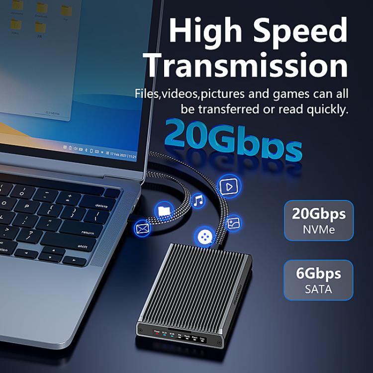 M.2 Disk Array Enclosure NVMe / SATA Dual-Protocol RAID Portable SSD Enclosure 20Gbps Offline Copy, DB280A3