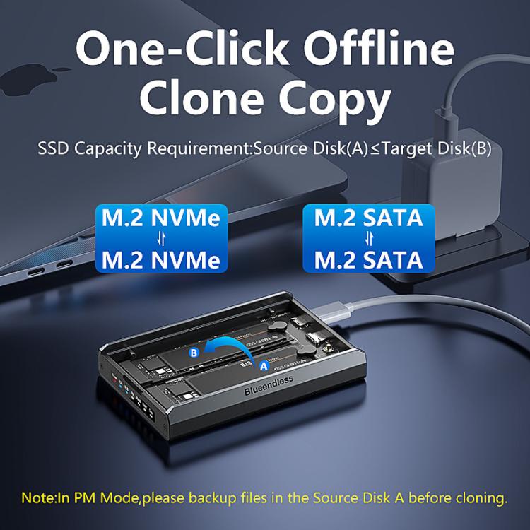 M.2 Disk Array Enclosure NVMe / SATA Dual-Protocol RAID Portable SSD Enclosure 20Gbps Offline Copy, DB280A3