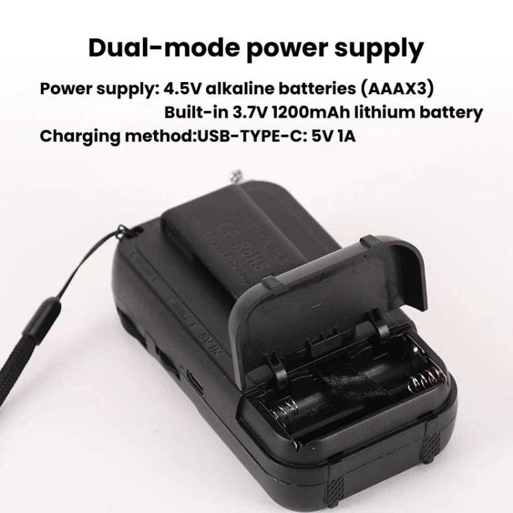 W-213 FM/AM Pointer Dual-Power Radio Portable Clip-On Radio With Flashlight