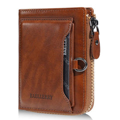Baellerry D5124 Men Compact Wallet Vintage Waxed Leather Card Holder Multi-Card Compartment Zipper Coin Pocket