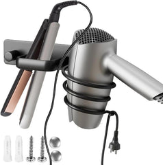 Wall-Mounted Hair Tool Organizer for Flat Iron, Blow Dryer & Curling Iron Space-Saving Aluminum Holder, Drilling Required Silver, Drilling Required Black