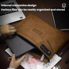 KOSMCCO CL250 Password Lock Leather Document Pouch A4 Large Capacity File Organizer ID Holder