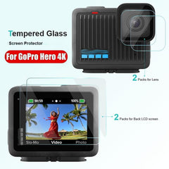 For GoPro HERO 4K 2024 Tempered Glass Screen Protector Anti-Scratch Lens Cover, 2 Sets