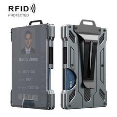 Aluminum RFID Blocking Badge Holder with Clear Card Window Metal ID Card Wallet With Belt Clip