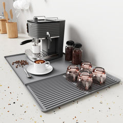 Silicone Coffee Machine Mat Non-Slip Heat-Resistant Draining Tray For Dining Table, Horizontal Stripes Black, Horizontal Stripes Grey, Vertical Stripes Black, Vertical Stripes Grey, Loop Pattern Black, Loop Pattern Grey