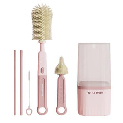 Multifunctional Straight Handle Silicone Bottle Brush Portable Water Cup Cleaning Brush Set