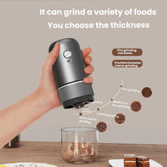 Electric Coffee Grinder Portable Ceramic Burr Mill with Adjustable Coarseness, Auto-Stop, USB Type-C Charging