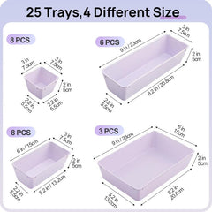 Drawer Organizer Boxes Stationery Cosmetics Miscellaneous Storage Sorting Combo Sets, 25pcs /Set