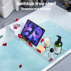 Extendable Foldable Bathtub Shelf Bathroom Storage Shelf, Transparent
