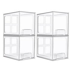 Tall Openwork Desktop Storage Box Drawer-Style Stackable Transparent Plastic Cosmetic Organizer, Single, 4pcs