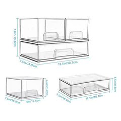 Transparent Plastic Cosmetic Storage Boxes Stackable Desktop Organizers, Wide+2 Small, 2 Tall+2 Small, 2 Wide+2 Tall, Wide+2 Tall+2 Small, 3 Wide+2 Small, 2 Wide+4 Small