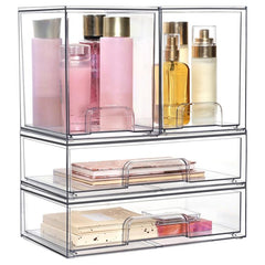 Transparent Plastic Cosmetic Storage Boxes Stackable Desktop Organizers, Wide+2 Small, 2 Tall+2 Small, 2 Wide+2 Tall, Wide+2 Tall+2 Small, 3 Wide+2 Small, 2 Wide+4 Small