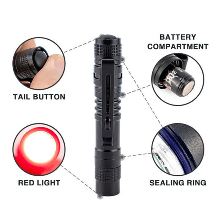 Portable Mini Flashlight Outdoor Waterproof Handheld LED Flashlight, 1 Battery White Light, 2 Battery White Light, 1 Battery Purple Light, 2 Battery Purple Light, 1 Battery Red Light, 2 Battery Red Light