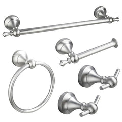 5-in-1 Bathroom Set Aluminum Towel Bar, Towel Ring, Toilet Paper Holder, Robe Hook, Modern Wall-Mounted Hardware Suite
