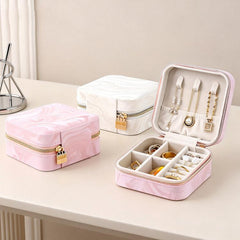 Portable Travel Jewelry Organizer Pouch with Water Ripple Velvet Leather Texture for Earrings, Necklaces, Rings and Accessories