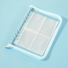A5 Clear Sparkly PVC Multi-Function Zipper Pouch with 25 Loose-Leaf Four-Compartment Pages for Jewelry, Money, Photo Storage