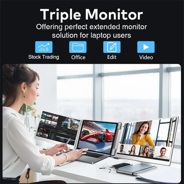 14-Inch Dual Screen Portable Monitor, Compatible With 13.3-17 Inch Laptops, Adjustable Rotation & Foldable Design, HYX-B90D