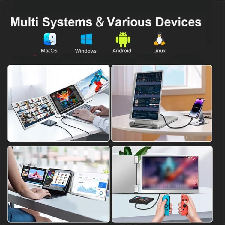 14-Inch Dual Screen Portable Monitor, Compatible With 13.3-17 Inch Laptops, Adjustable Rotation & Foldable Design, HYX-B90D