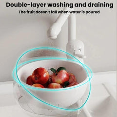 Double-Layer Fruit Vegetable Washing & Draining Basket Household Kitchen Rice Draining Basin, Transparent White