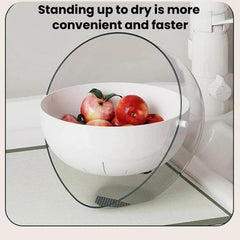 Double-Layer Fruit Vegetable Washing & Draining Basket Household Kitchen Rice Draining Basin, Transparent White