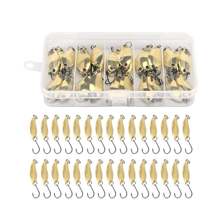 30pcs /Box Tin-plated Spinner Lure Fishing Tackle Hard Bait Bio-mimetic Spinner Lure, Gold 2.5g, Gold 3.5g, Gold 5g, Silver 2.5g, Silver 3.5g, Silver 5g