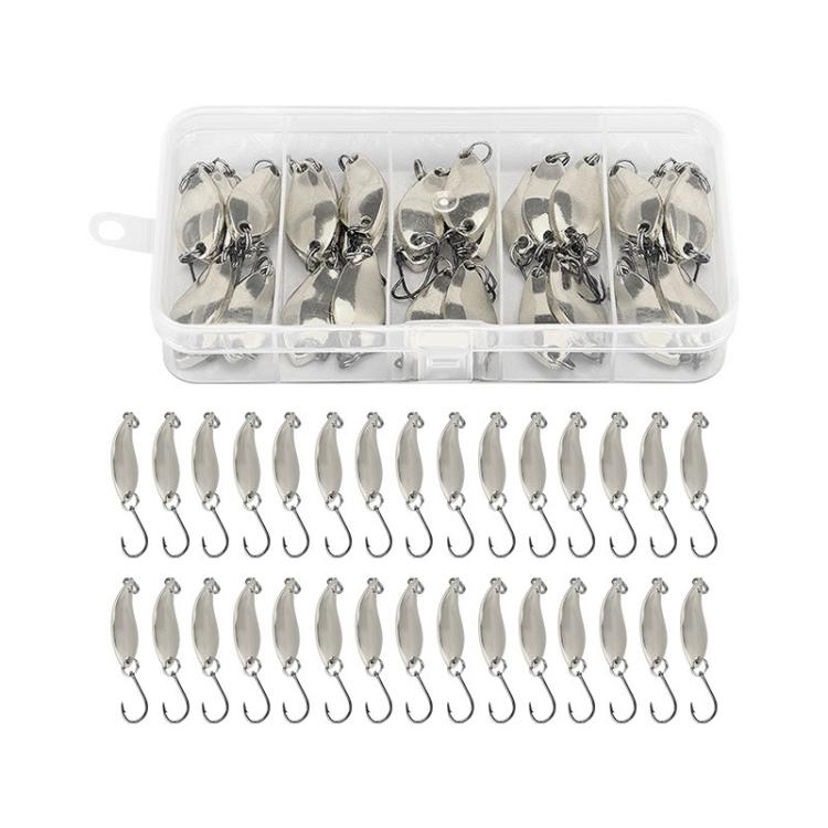 30pcs /Box Tin-plated Spinner Lure Fishing Tackle Hard Bait Bio-mimetic Spinner Lure, Gold 2.5g, Gold 3.5g, Gold 5g, Silver 2.5g, Silver 3.5g, Silver 5g