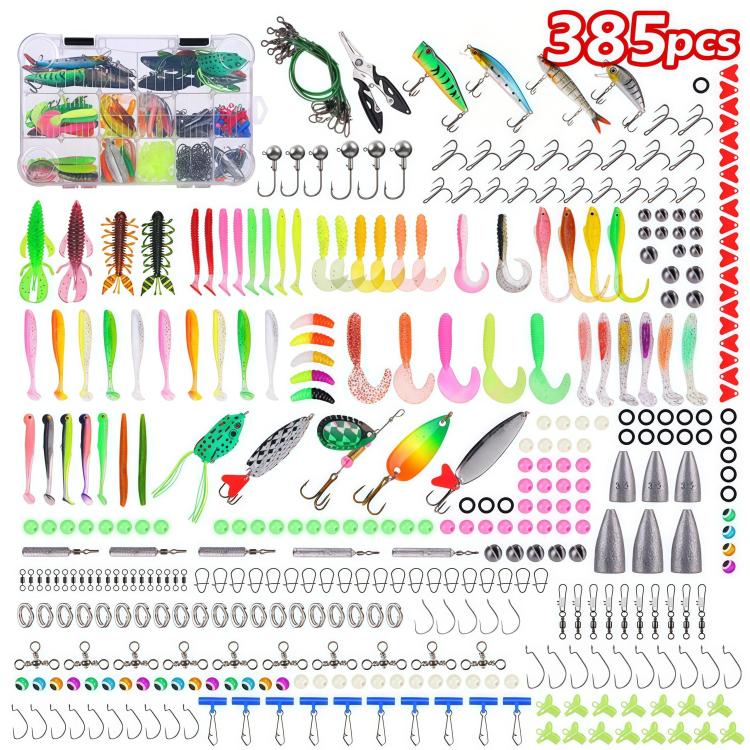 Lure Set Multi-jointed Minnow Artificial Lure Crankbait Hook Fishing Tackle Tools, 385pcs /Box
