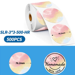 Phomemo 3-Inch 500pcs Thermal Labels For PM241-BT/PM246S/D520-BT Printer, White Bottom Blue Text, Pink Bottom Black Text, Mixed Dyes