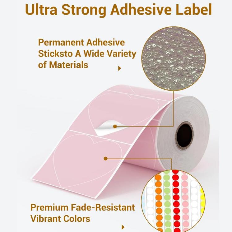 Phomemo 3-Inch 500pcs Thermal Labels For PM241-BT/PM246S/D520-BT Printer, White Bottom Blue Text, Pink Bottom Black Text, Mixed Dyes