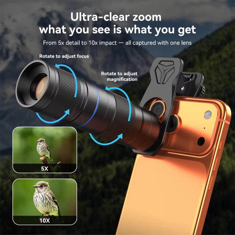 APEXEL TeleZoom 5–10X Zoom Telephoto Lens Kit for Smartphone with All-in-One Universal Clip, APL-T5-10X