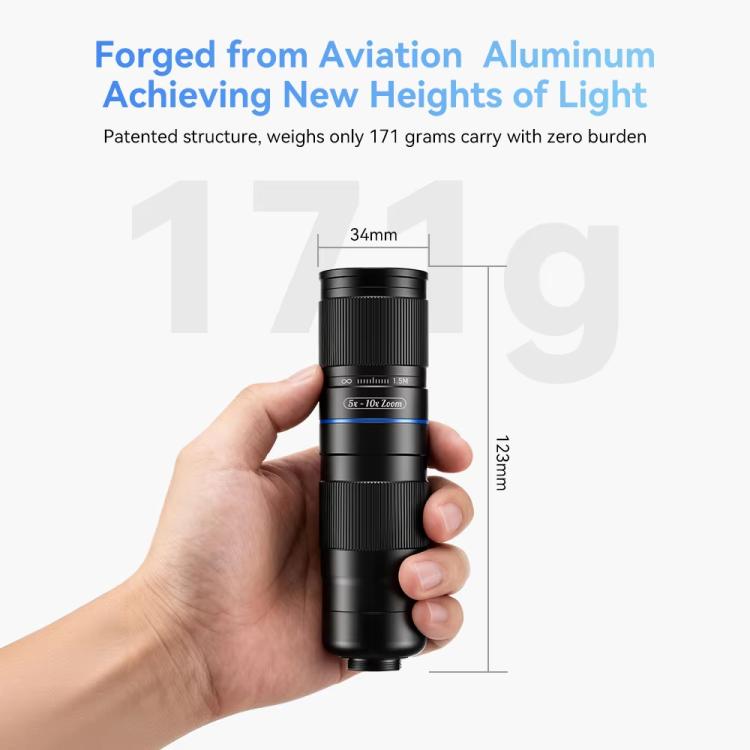 APEXEL TeleZoom 5–10X Zoom Telephoto Lens Kit for Smartphone with All-in-One Universal Clip, APL-T5-10X