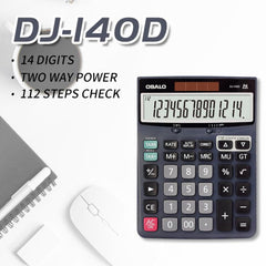 OSALO DJ-140D  Check & Correction Calculator 14 Digits with 112-Step Review Solar Power for Office Accounting and Finance, DJ-140D