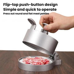 Portable Household Manual Round Meat Press Kitchen Hamburger Patty Mold, Flip Cover, Spring