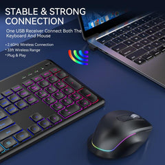 Wireless Keyboard and Mouse Set with Phone/Tablet Slot RGB Backlit Rechargeable Keyboard Mouse Combo, 2.4G Single Mode, 2.4G & Bluetooth