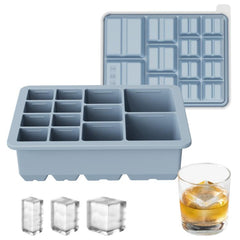 13-Cavity Multi-Sized Square Ice Cube Tray with Lid Food-Grade Silicone Mold for Easy Release Ice Making
