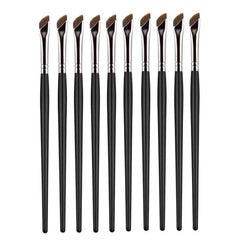 10pcs Angled Ultra-Fine Eyeliner Brush Aegyo-Sal Detail Makeup Brush, Sickle Black, Sickle Brown, Blade