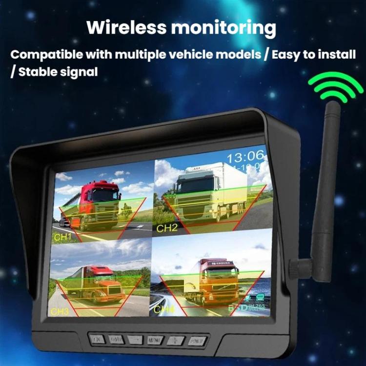 Q12 7 Inch Car HD Infrared Night Vision Wireless Recorder No-Wiring Backup Camera Monitor, One, Two, Three, Four