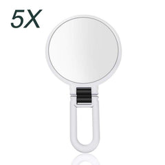 12cm Double Sided Magnifying Makeup Mirror with Handle Folding Pedestal Mirror Portable Travel Vanity Mirror, 2X, 5X, 10X, 15X