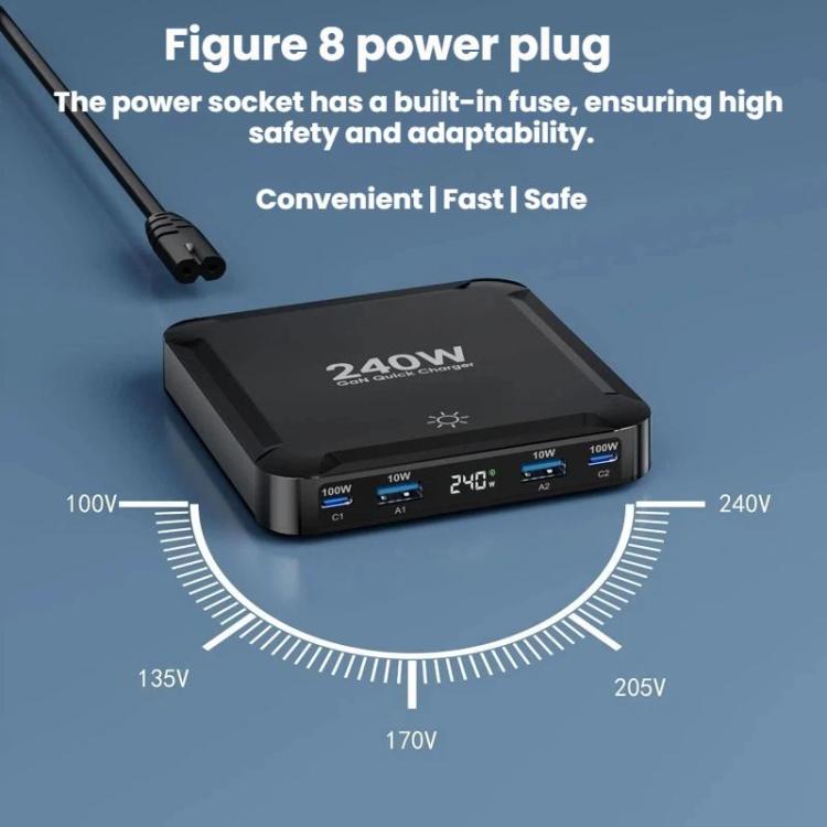 240W Smart Fast Charger With Magnetic USB Retractable Cable And Multi-Port Storage, EU Plug, US Plug, UK Plug, AU Plug, KR Plug