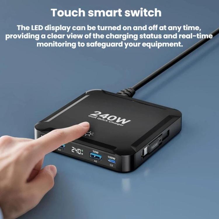240W Smart Fast Charger With Magnetic USB Retractable Cable And Multi-Port Storage, EU Plug, US Plug, UK Plug, AU Plug, KR Plug