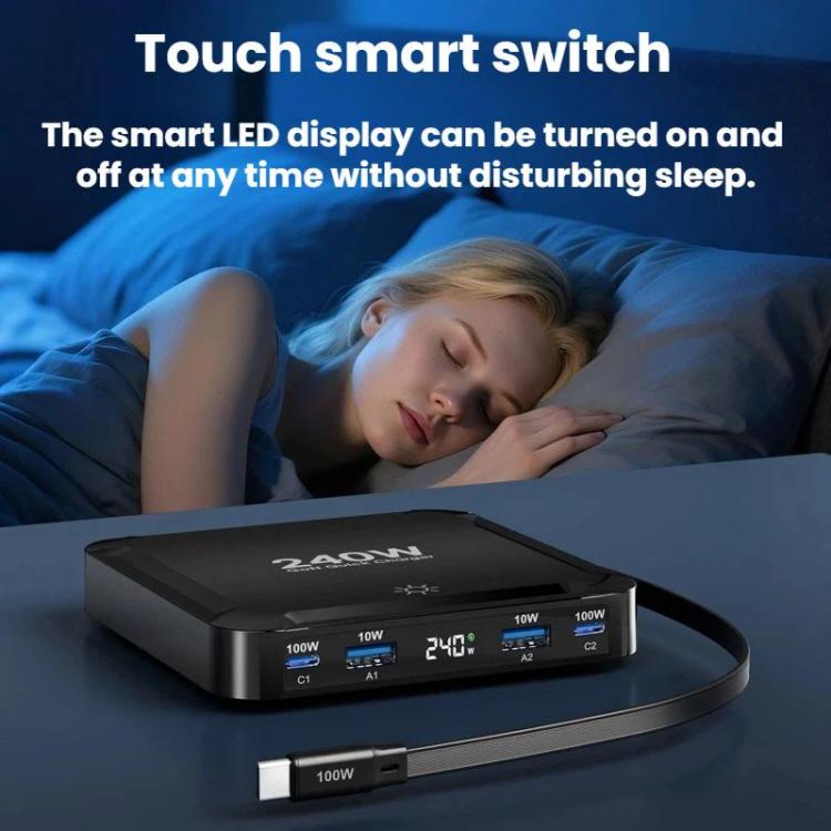 240W Smart Fast Charger With Magnetic USB Retractable Cable And Multi-Port Storage, EU Plug, US Plug, UK Plug, AU Plug, KR Plug