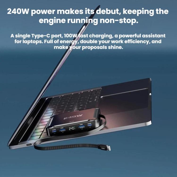 240W Smart Fast Charger With Magnetic USB Retractable Cable And Multi-Port Storage, EU Plug, US Plug, UK Plug, AU Plug, KR Plug