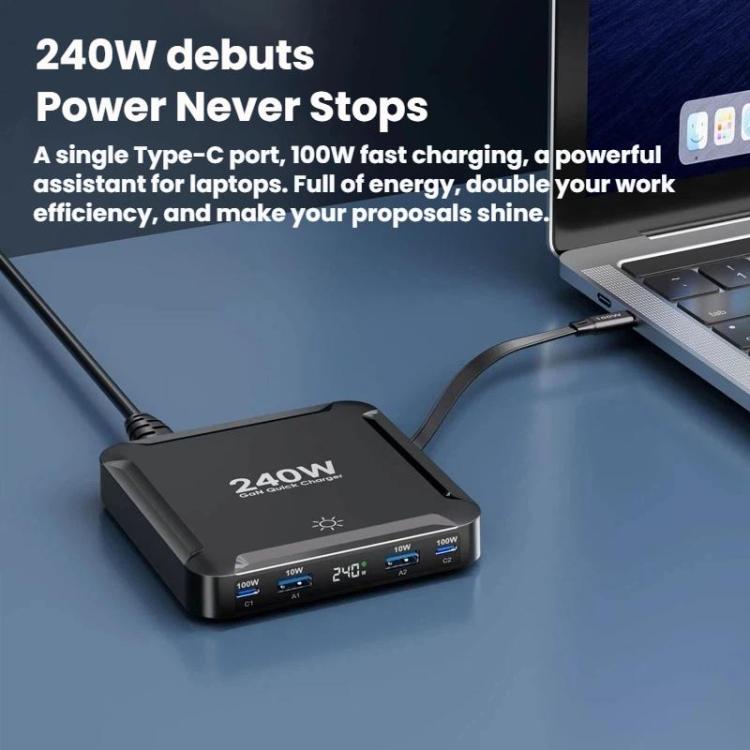 240W Smart Fast Charger With Magnetic USB Retractable Cable And Multi-Port Storage, EU Plug, US Plug, UK Plug, AU Plug, KR Plug