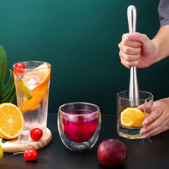 304 Stainless Steel All-Metal Ice Crushing Cocktail Stirring Stick Fruit Lemon Muddler, LsCook 30cm Slim Waist Satin Finish